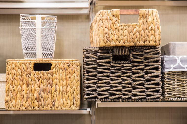 assorted variety of home storage organizing baskets