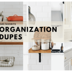 four examples of clean organized kitchens merged into one picture with text overlay